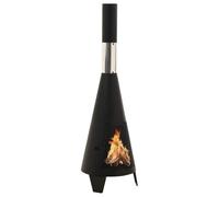 Runheo Poêle de Jardin en Acier Noir 38x38x122 cm avec tisonnier et étagère pour Chauffage extérieur Ambiance terrasse cheminée Foyer pour Salon ou terrasse