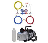 Runheo Pompe à Vide 100 L/Min avec manomètre Deux Voies kit Outils pour systèmes de climatisation réfrigération réparation Mobile