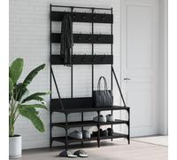 Runheo Portant à vêtements avec étagère à chaussures, noir, 100 x 40 x 184 cm, matériau en bois, métal, compact, stable, pour chambre à coucher, couloir, couloir avec étagère et cintres pour le