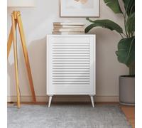 Runheo Porte à persiennes en bois de pin massif blanc 61,5x49,4 cm pour intérieur, porte d'armoire ou séparation, idéale pour rénovation, meuble, placard ou espace de rangement