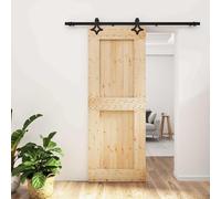 Runheo Porte coulissante en bois de pin naturel noir 80 x 210 cm pour intérieur, design, mécanisme fluide, idéale pour salon, chambre ou cuisine, robuste et esthétique