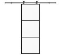 Runheo Porte coulissante en verre ESG 76x205 cm avec kit de quincaillerie en aluminium noir pour intérieur moderne, isolation phonique et sécurité renforcée pour maison appartement