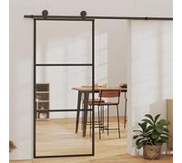 Runheo Porte coulissante en verre ESG 90x205 cm avec cadre en aluminium pour intérieur et extérieur, panneau isolant acoustique thermique, rail de 200 cm, poignée serrure, installation facile