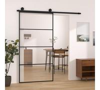 Runheo Porte coulissante en verre ESG noir 102,5x205cm avec kit de quincaillerie pour maison appartement sécurité isolation phonique et thermique