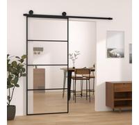 Runheo Porte coulissante en verre ESG noire 90x205 cm avec kit de quincaillerie robuste pour maison appartement rénovation isolation thermique phonique sécurité effraction