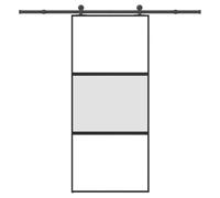 Runheo Porte coulissante en verre trempé et aluminium avec kit de quincaillerie noir mat 90 x 205 cm pour intérieur moderne, légère, durable et silencieuse pour maison ou appartement
