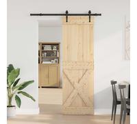 Runheo Porte coulissante Narvik en bois naturel et noir, 70 x 210 cm, porte battante pour intérieur, design, robuste, idéale pour chambre salon cuisine ou placard
