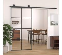 Runheo Porte coulissante noire 102,5x205 cm en verre ESG et aluminium, pour rénovation maison appartement, façade intérieure, sécurité, isolation thermique phonique, verrouillage effraction