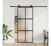 Runheo Porte coulissante noire en verre trempé 90x205 cm avec kit de quincaillerie en acier enduit de poudre, cadre en aluminium durable, idéal pour intérieur et extérieur, espace optimisé