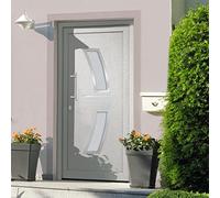 Runheo Porte d'entrée principale blanche 108x200 cm avec serrure blindée, vitrage isolant thermique phonique, cadre renforcé, poignée inox, kit d'installation complet pour maison appartement