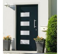 Runheo Porte d'entrée principale en aluminium et PVC anthracite 100x210 cm, porte blindée sécurisée avec vitrage isolant thermique et phonique, serrure à effraction, poignée inox