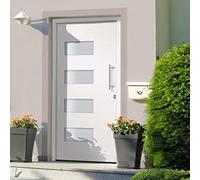 Runheo Porte d'entrée principale en aluminium et PVC blanc 110x210 cm avec vitrage isolant sécurité porte blindée maison appartement serrure verrouillage efficace