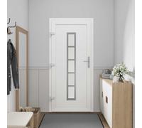 Runheo Porte d'entrée principale en PVC anthracite 88 x 200 cm, porte blindée extérieure avec serrure, poignée et vitrage, idéale pour maison ou appartement, design moderne et durable