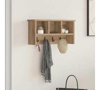 Runheo Porte-Manteau Mural en Bois d'ingénierie chêne Artisanal 50 x 16 x 26 cm avec Crochets et étagères murales, Rangement Pratique pour entrée Salon Bureau, Design Moderne et