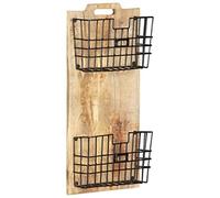 Runheo Porte-revues mural en bois massif brut de mangue, 33 x 10 x 67 cm, avec 2 paniers en acier, porte-revues et porte-journaux pour salon, bureau et coin lecture, porte-prospectus robuste pour