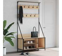 Runheo Porte-vêtements avec étagère à chaussures en bois de chêne Sonoma - 100 x 41 x 184 cm - Porte-manteau avec étagère - Chariot à vêtements stable pour chambre à coucher, couloir, bureau pour un
