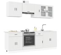 Runheo Porto Lot de 8 armoires de cuisine en bois blanc avec armoire suspendue, armoire basse, vitrine, espace de rangement, réglable, facile d'entretien, pour salle à manger, garde-manger, café et