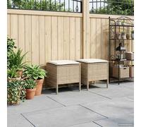 Runheo Pouf de Jardin 2 Pièces Beige crème en Rotin PE 38 x 38 x 45 cm, Siège d'appoint extérieur intérieur avec Coussin Amovible, Modulable pour Terrasse Balcon Salon détente