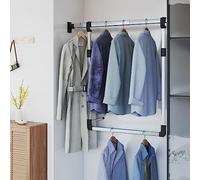 Runheo Rail de Suspension de Garde-Robe télescopique argenté en Aluminium réglable pour Rangement et Organisation Efficace des vêtements dans Dressing, Chambre ou entrée