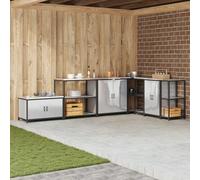 Runheo Rangement de Cuisine HATTEM argenté en Acier 90 x 50 x 92 cm Meuble Rangement Armoire Buffet vaisselier desserte Placard étagère pour extérieur Organisation Cuisine Pratique