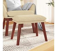 Runheo Repose-pieds rembourré crème 45 x 29,5 x 35 cm en tissu avec pieds en bois, siège tabouret et pouf pour salon et chambre à coucher, cube compact comme meuble d'appoint et étagère