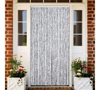 Runheo Rideau Anti-Insectes Blanc et Gris 100x200 cm en Chenille, Protection moustiquaire fenêtre, Store Enroulable Auto-agrippant, Cadre Ajustable pour Porte, Chambre Salon Cuisine