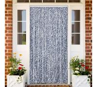 Runheo Rideau anti-mouches bleu blanc 100 x 200 cm chenille avec crochet silencieux polyvalent pour porte, fenêtre, balcon, moustiquaire de protection