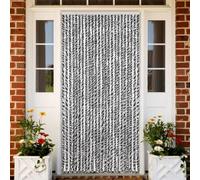 Runheo Rideau Anti-Mouches Gris Noir Blanc 100x230 cm Chenille, Filet moustiquaire fenêtre, Protection Insectes, Store Enroulable, Cadre Ajustable, Porte, Chambre, Salon, Cuisine, Baie vitrée