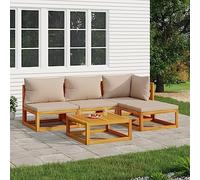 Runheo Salon de jardin 5 pièces en bois d'acacia massif avec traitement à l'huile, coussins taupe, design modulaire, ensemble de meubles d'extérieur pour terrasse, balcon