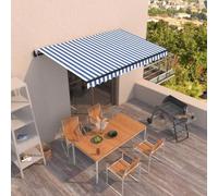 Runheo Store enrouleur automatique - 450 x 300 cm - Bleu/blanc - Avec bras articulé - Extensible - Électrique - Résistant aux intempéries - Pour jardin, balcon, protection solaire et ombrage