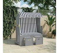 Runheo Strandkorb avec auvent en résine tressée et Bois de pin Massif Bleu Blanc, Dossier inclinable 3 Positions avec Repose-Pied rembourré, Chaise Longue Confortable pour Jardin terrasse Plage