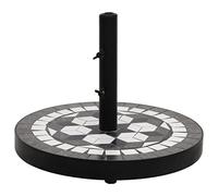 Runheo Support de Base de Parasol Rond Noir et Blanc 12 kg, Fixation Solide pour Voile d'ombrage, Jardin, terrasse ou Plage, avec Dalle céramique et réglages pour stabiliser Votre Parasol extérieur