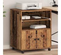 Runheo Support d'imprimante en bois vieilli - 60 x 48 x 74 cm - Table d'imprimante et étagère pour photocopieur, scanner, fax, chariot de bureau avec espace de rangement pour papier, toner, classeur