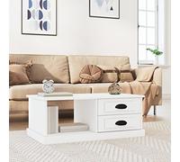 Runheo Table Basse Blanc Bois d'ingénierie 90x50x35 cm avec tiroirs Compartiment Rangement modulable pour Salon séjour Chambre Appartement intérieur Maison