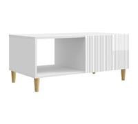 Runheo Table Basse Blanc Brillant en Bois d'ingénierie 90 x 50 x 40 cm, Meuble Salon avec Rangement, Compartiments et Plateau résistant, pour séjour, Appartement et Chambre Design Industriel
