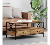 Runheo Table Basse Bois Ancien 100 x 51 x 45 cm Bois d'ingénierie avec 2 tiroirs et étagère, Meuble de Rangement Salon séjour, Console gigogne Design Industriel Fonctionnelle