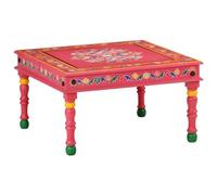 Runheo Table Basse Bois de manguier Massif Peint à la Main, Multicolore Rose, 54x54x30 cm, Meuble Salon avec Plateau Robuste, tiroir Rangement, Console décorative pour intérieur