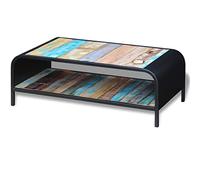 Runheo Table Basse Bois de récupération Massif avec Cadre Acier 100x50x35 cm Table d’appoint Salon séjour Rangement étagère Meuble Console Style Vintage Unique