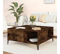 Runheo Table Basse chêne fumé Bois d'ingénierie 80x80x36,5 cm avec Compartiments de Rangement, Meuble Design Salon séjour, Bout canapé Fonctionnel, Console Industrielle en métal