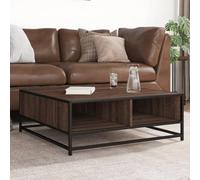 Runheo Table Basse chêne Marron 80x80x30 cm Bois d'ingénierie et métal Design Industriel avec Grand Plateau et Compartiment de Rangement pour Salon séjour intérieur