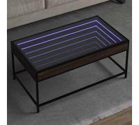 Runheo Table Basse chêne Marron avec LED Infinity 90x50x41 cm, Meuble Salon Design en Bois et métal, Console Multifonction avec Rangement, Table d’appoint pour séjour et Chambre
