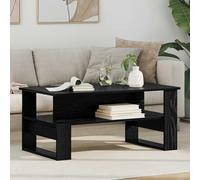 Runheo Table Basse chêne Noir Bois d'ingénierie 90 x 50 x 40 cm, Meuble Salon avec étagère de Rangement, Console Design pour séjour intérieur, Plateau rectangulaire Fonctionnel