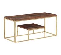 Runheo Table Basse doré en Acier Inoxydable avec Plateau en Bois de mélèze Massif 110 x 45 x 45 cm pour Salon séjour intérieur Maison Design Industriel Meuble Console Rangement
