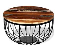 Runheo Table Basse en Bois de récupération Massif avec Pieds en Fer laqué 60 x 35 cm Style Industriel Vintage Meuble Salon canapé Chevet Console Rangement décor Maison Appartement