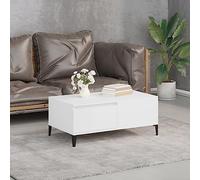 Runheo Table Basse en Bois d'ingénierie Blanc 90x50x36,5 cm avec tiroir, Plateau de Rangement, Meuble Console Polyvalent pour Salon, séjour, Chambre, Design Simple et Fonctionnel