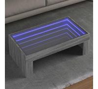 Runheo Table Basse LED Infini Sonoma Gris 90x50x30 cm Bois d'ingénierie Meuble Salon canapé Plateau Rangement Multifonction avec tiroir et Compartiment intérieur
