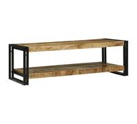 Runheo Table Basse Marron Bois de Mangue Massif 120 x 50 x 38 cm avec étagère Rangement Salon séjour Appartement Design Industriel métal Pratique
