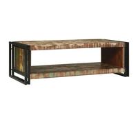 Runheo Table Basse Multicolore en Bois recyclé Solide 120 x 50 x 38 cm avec Rangement, étagère et Cadre métal pour Salon, séjour, Appartement, Design Industriel Moderne