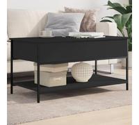 Runheo Table Basse Noir Bois d'ingénierie et métal 100x50x50 cm avec Grand Espace de Rangement Plateau Solide et Pieds réglables pour Salon séjour intérieur Maison