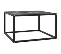 Runheo Table Basse Noir Verre marbre Noir 60x60x35 cm Acier Enduit de Poudre Design Industriel Salon séjour Appartement Meuble Console Plateau de Rangement